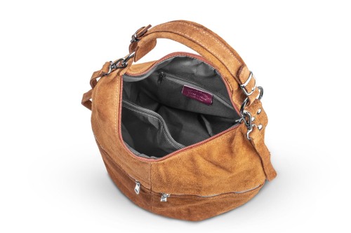 Torba Skórzana Vera Pelle Zamszowy Worek Ruda