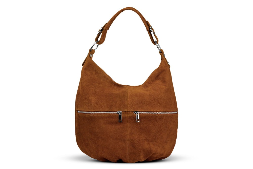 Torba Skórzana Vera Pelle Zamszowy Worek Koniak