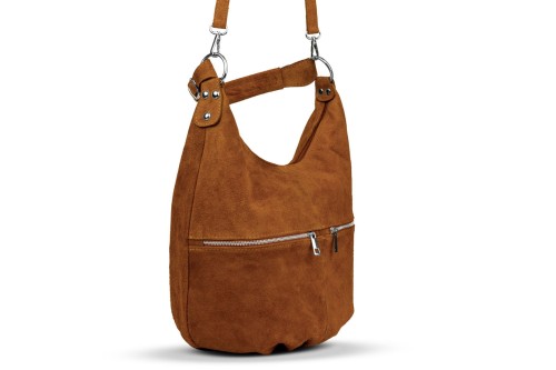 Torba Skórzana Vera Pelle Zamszowy Worek Koniak