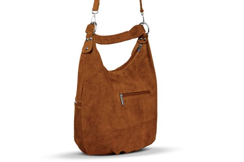 Torba Skórzana Vera Pelle Zamszowy Worek Koniak