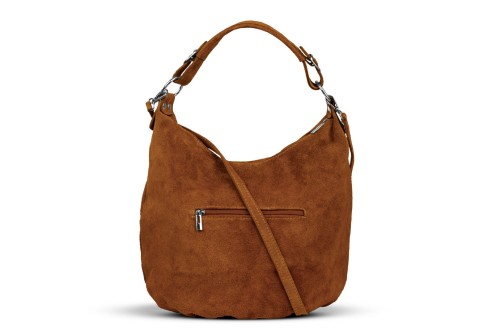 Torba Skórzana Vera Pelle Zamszowy Worek Koniak