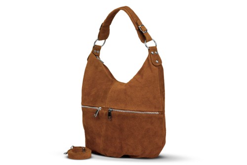 Torba Skórzana Vera Pelle Zamszowy Worek Koniak