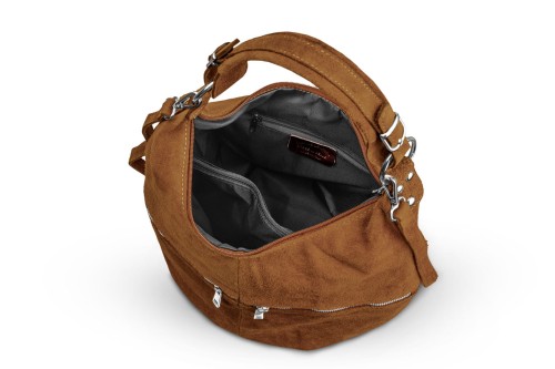 Torba Skórzana Vera Pelle Zamszowy Worek Koniak