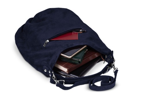 Torba Skórzana Vera Pelle Zamszowy Worek Granatowa