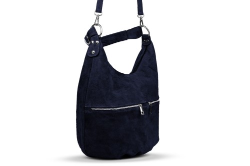 Torba Skórzana Vera Pelle Zamszowy Worek Granatowa