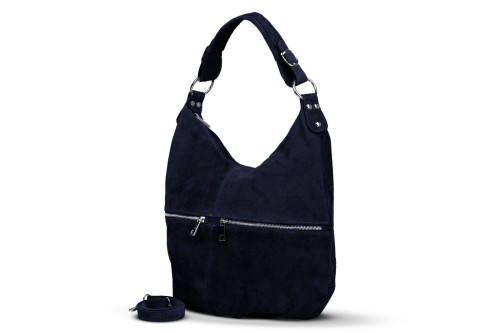 Torba Skórzana Vera Pelle Zamszowy Worek Granatowa