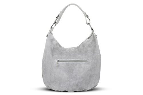 Torba Skórzana Vera Pelle Zamszowy Worek Szara