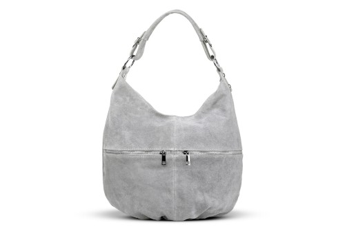Torba Skórzana Vera Pelle Zamszowy Worek Szara