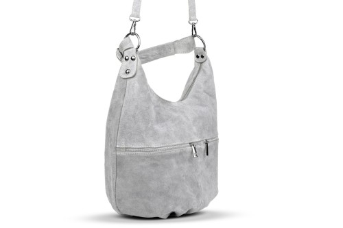 Torba Skórzana Vera Pelle Zamszowy Worek Szara