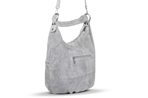 Torba Skórzana Vera Pelle Zamszowy Worek Szara
