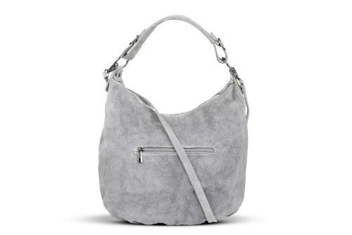 Torba Skórzana Vera Pelle Zamszowy Worek Szara