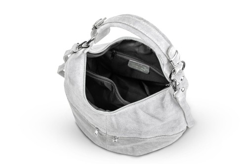 Torba Skórzana Vera Pelle Zamszowy Worek Szara