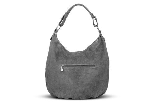 Torba Skórzana Vera Pelle Zamszowy Worek Grafitowa