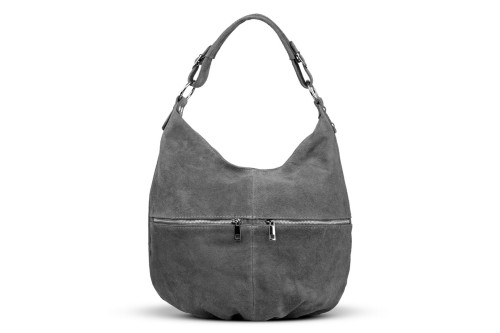 Torba Skórzana Vera Pelle Zamszowy Worek Grafitowa