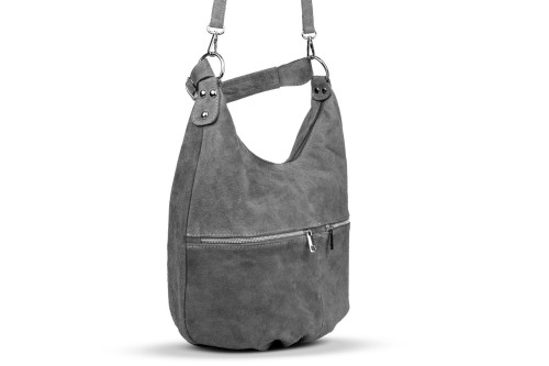 Torba Skórzana Vera Pelle Zamszowy Worek Grafitowa