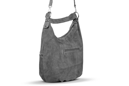 Torba Skórzana Vera Pelle Zamszowy Worek Grafitowa