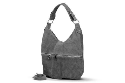 Torba Skórzana Vera Pelle Zamszowy Worek Grafitowa