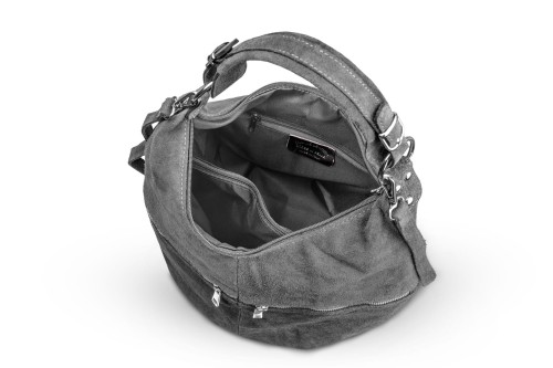 Torba Skórzana Vera Pelle Zamszowy Worek Grafitowa