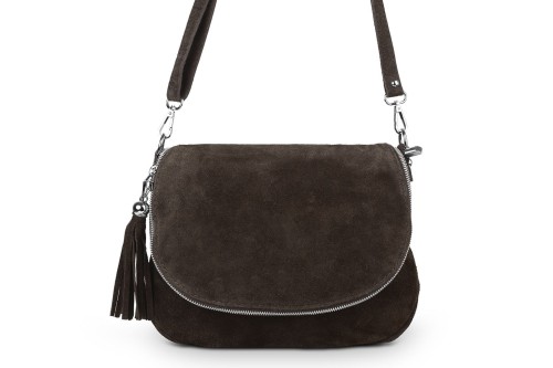 Torebka Skórzana Vera Pelle Bisaccia Zamsz Choco