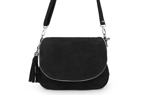 Torebka Skórzana Vera Pelle Bisaccia Zamsz Czarna