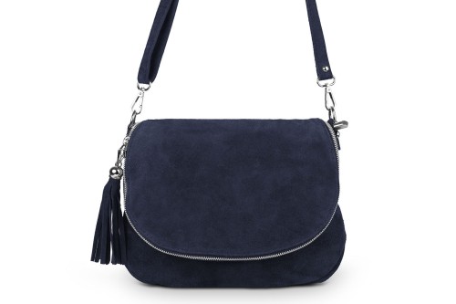 Torebka Skórzana Vera Pelle Bisaccia Zamsz Granatowa