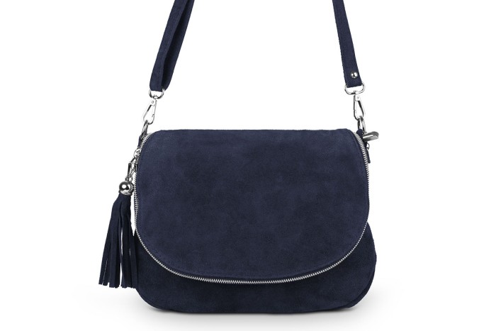 Torebka Skórzana Vera Pelle Bisaccia Zamsz Granatowa