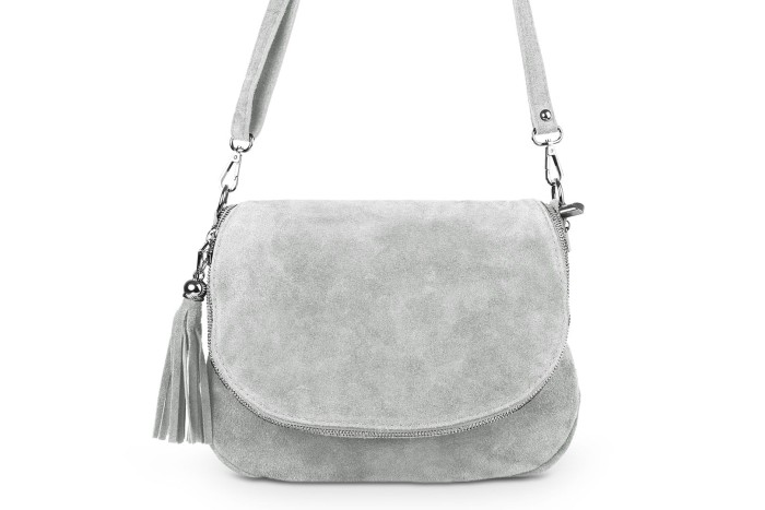 Torebka Skórzana Vera Pelle Bisaccia Zamsz Szara