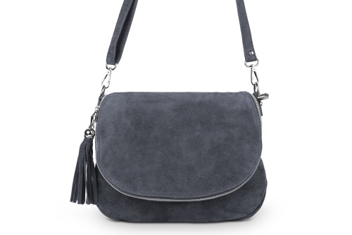 Torebka Skórzana Vera Pelle Bisaccia Zamsz Antracyt