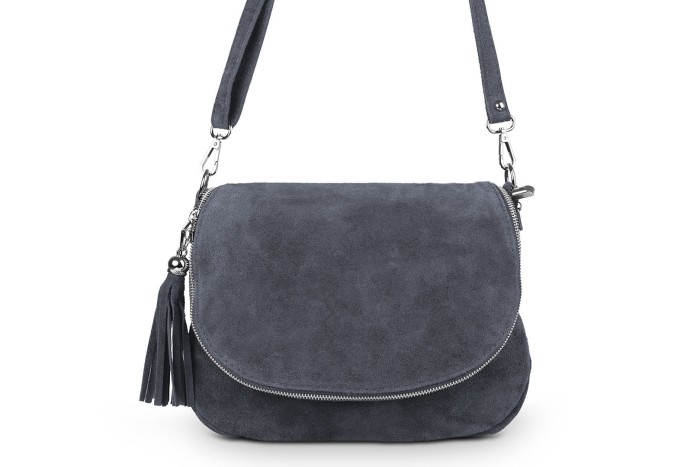 Torebka Skórzana Vera Pelle Bisaccia Zamsz Antracyt