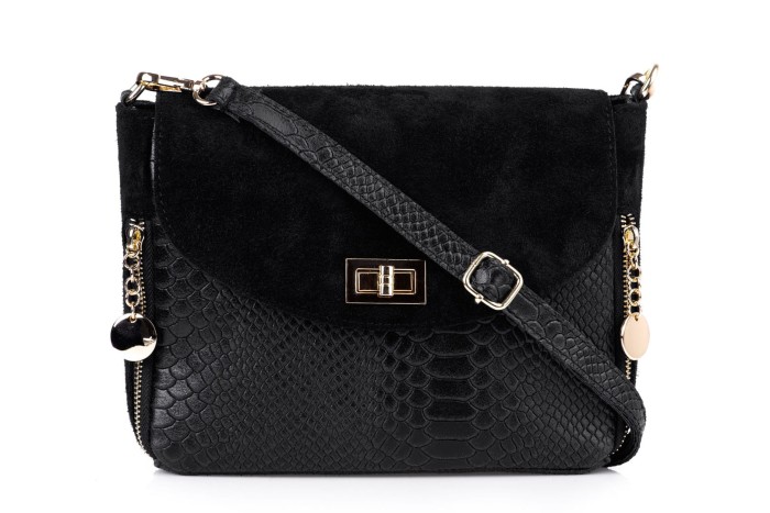 Torebka Damska Skórzana Vera Pelle Buccia Czarna