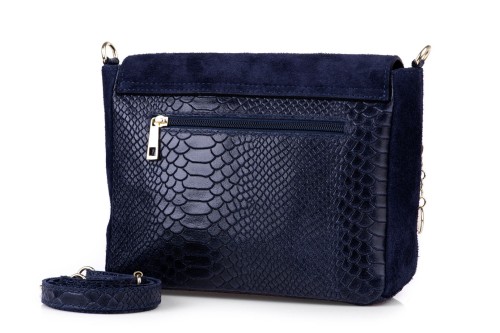 Torebka Damska Skórzana Vera Pelle Łuski Granatowa