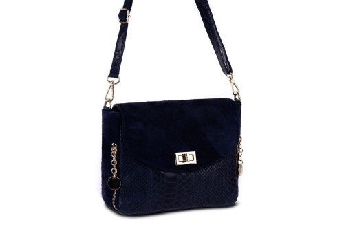 Torebka Damska Skórzana Vera Pelle Łuski Granatowa