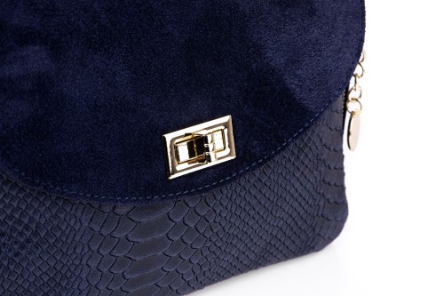 Torebka Damska Skórzana Vera Pelle Łuski Granatowa