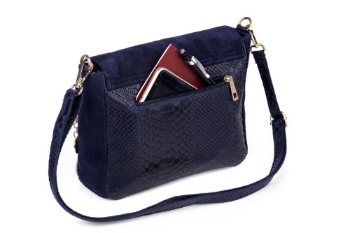 Torebka Damska Skórzana Vera Pelle Łuski Granatowa