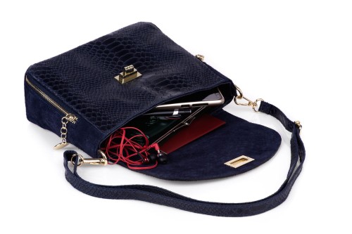 Torebka Damska Skórzana Vera Pelle Łuski Granatowa