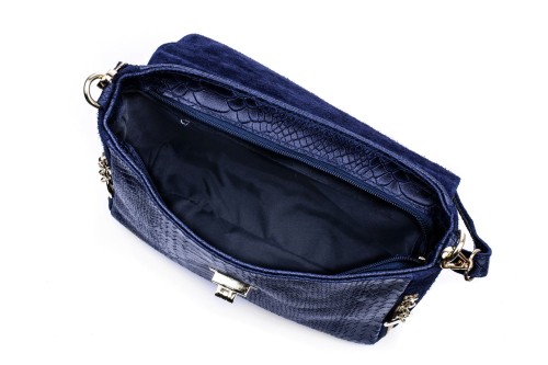 Torebka Damska Skórzana Vera Pelle Łuski Granatowa