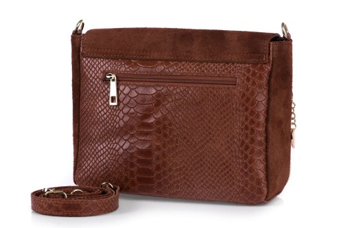 Torebka Damska Skórzana Vera Pelle Łuski Koniak