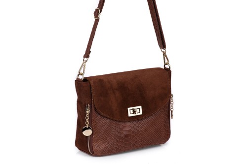 Torebka Damska Skórzana Vera Pelle Łuski Koniak