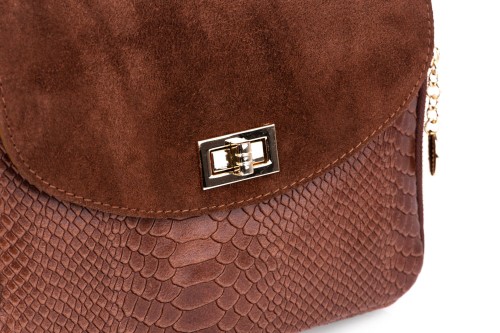 Torebka Damska Skórzana Vera Pelle Łuski Koniak