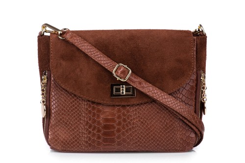 Torebka Damska Skórzana Vera Pelle Buccia Koniak