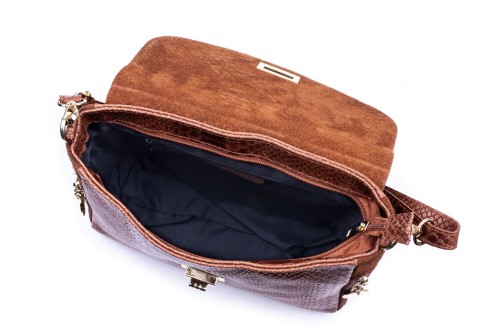 Torebka Damska Skórzana Vera Pelle Łuski Koniak