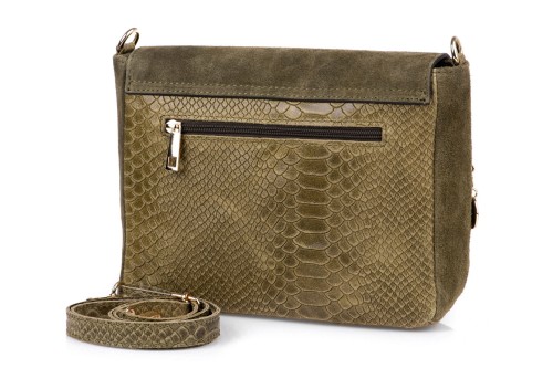 Torebka Damska Skórzana Vera Pelle Łuski Oliwka