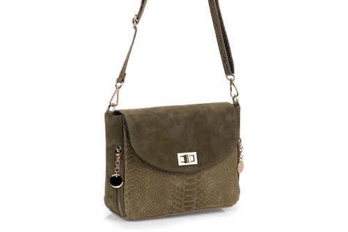 Torebka Damska Skórzana Vera Pelle Łuski Oliwka