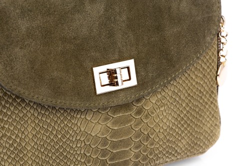 Torebka Damska Skórzana Vera Pelle Łuski Oliwka