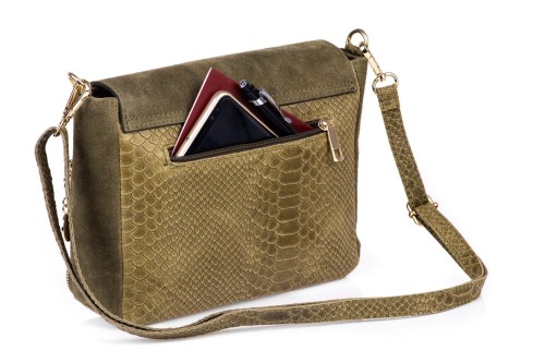 Torebka Damska Skórzana Vera Pelle Łuski Oliwka