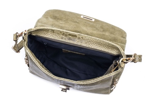 Torebka Damska Skórzana Vera Pelle Łuski Oliwka