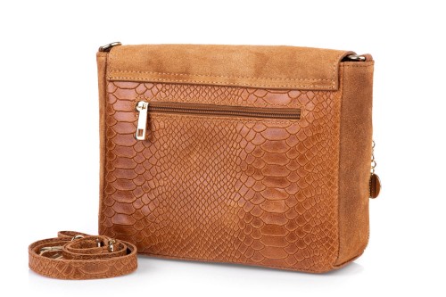 Torebka Damska Skórzana Vera Pelle Łuski Ruda