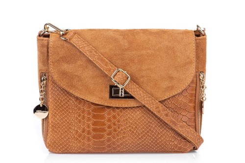 Torebka Damska Skórzana Vera Pelle Łuski Ruda