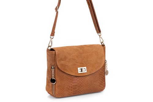 Torebka Damska Skórzana Vera Pelle Łuski Ruda