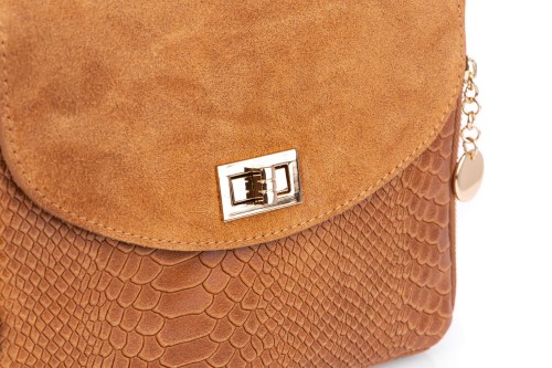 Torebka Damska Skórzana Vera Pelle Łuski Ruda